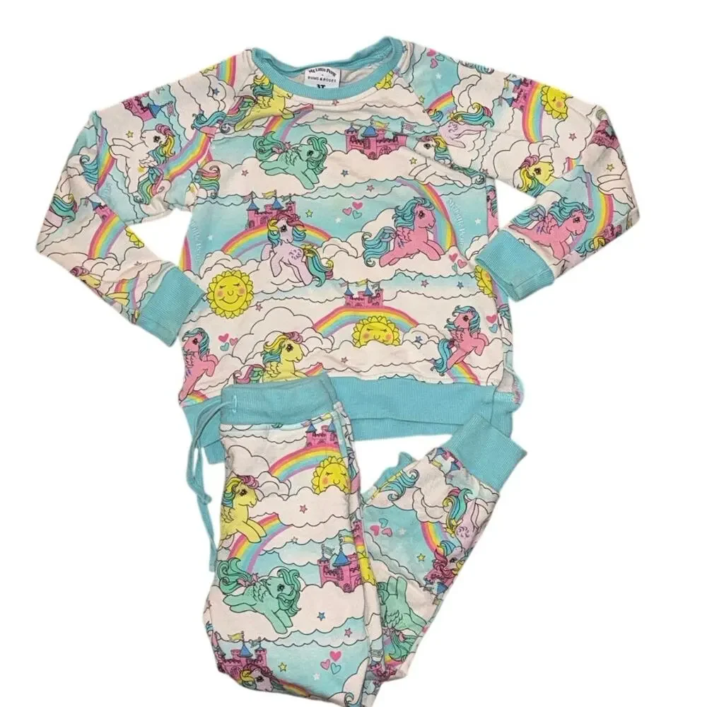 Bums & Roses x My Little Pony two-piece jogger set in girls size 3T.